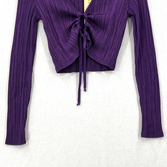 PAOLA BERNARDI Andressa Cropped Cardigan Medium Purple Sparkle Knit Long Sleeve - Picture 6 of 13
